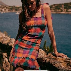 Sezane  Velvet  Dress (multicolore check print ) (mini)